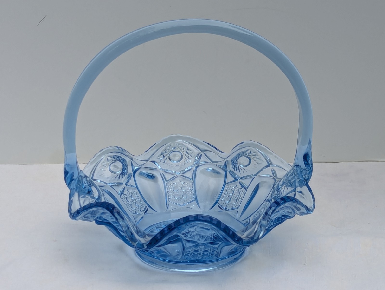 LE Smith Light Blue Glass Bride’s Basket 9 Quintec Vintage