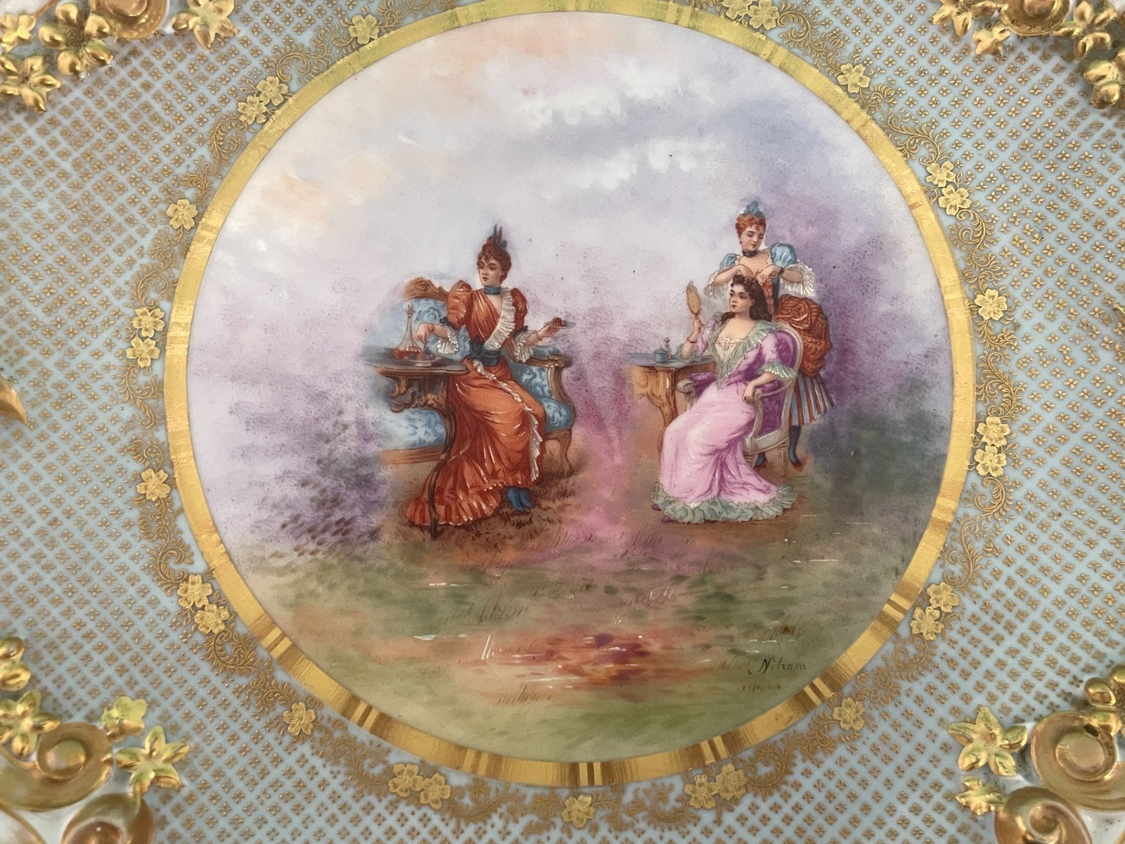 Antique Straus, Lewis & Sons Limoges Handpainted Portrait Plaque Tray Signed