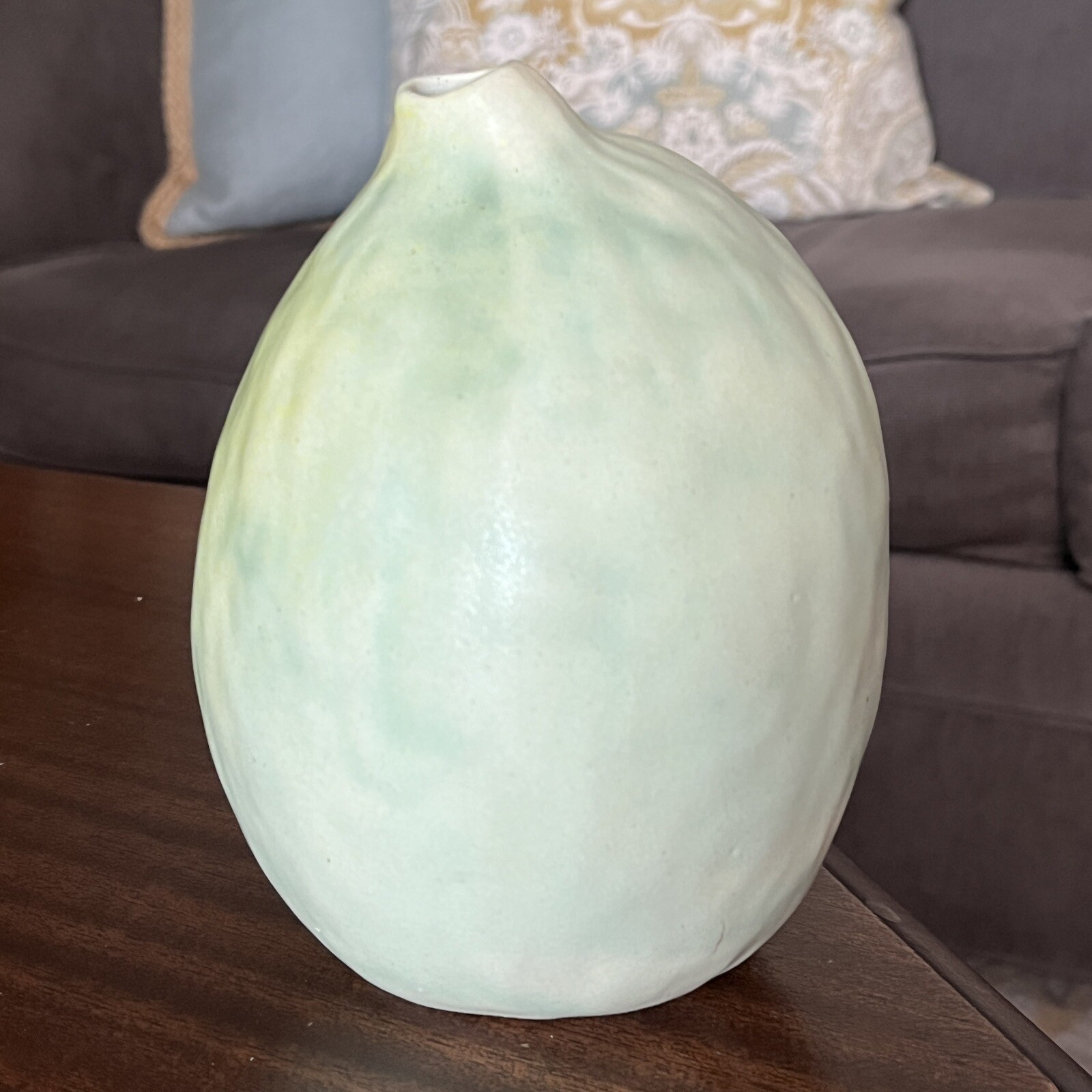 Patricia Garrett Great Impressions Pottery Melon Squash Vase Pale Green Signed