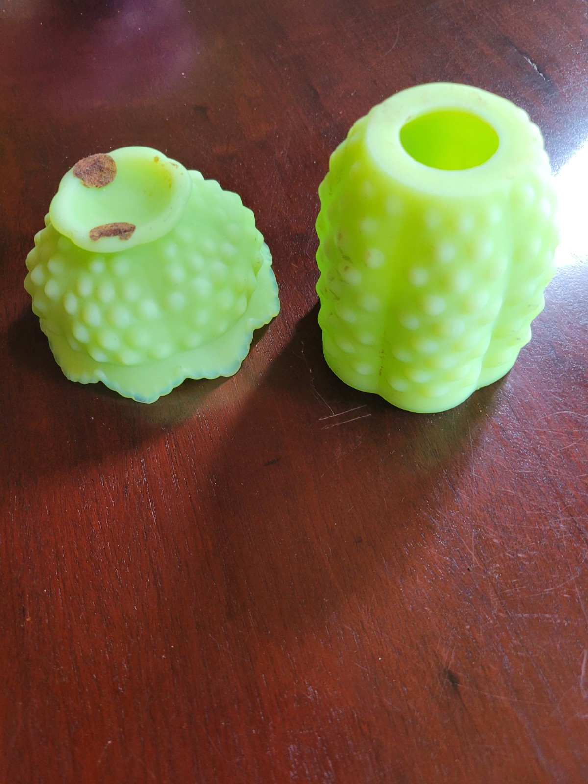 Fenton Satin Custard Lime Sherbert Hobnail Fairy Lamp – Vintage Model #3608