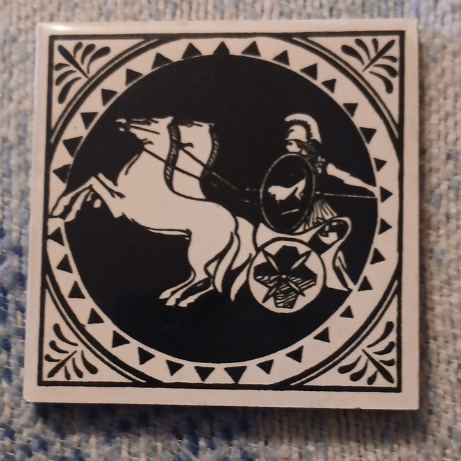 6 Ceramic Decorative Tiles 3x3in Square Black & White Greek Key Mythology Glossy