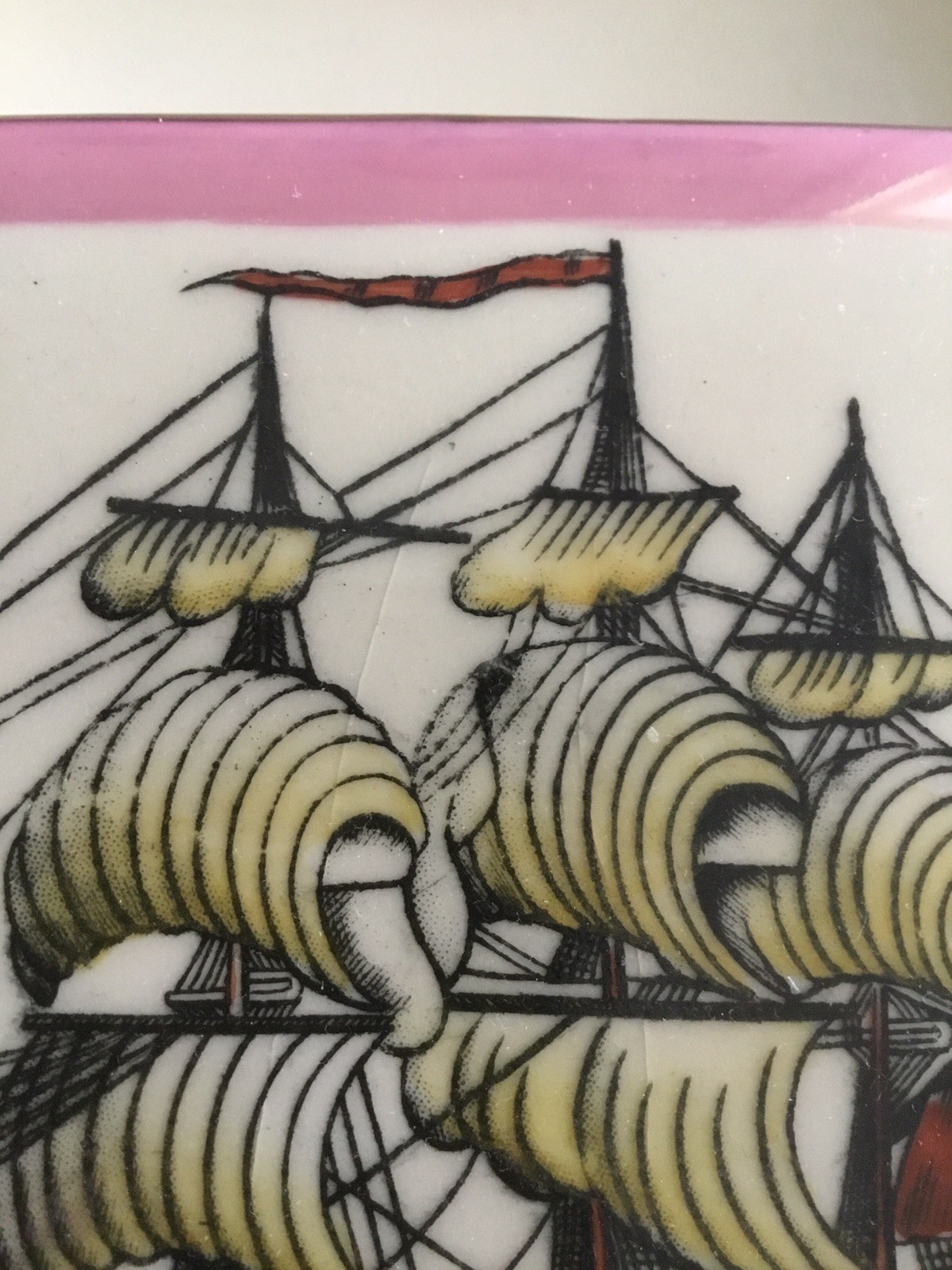 Vintage Gray’s Pottery Hand Painted Ship Trinket/Candy Box, Ceramic, 1940’s
