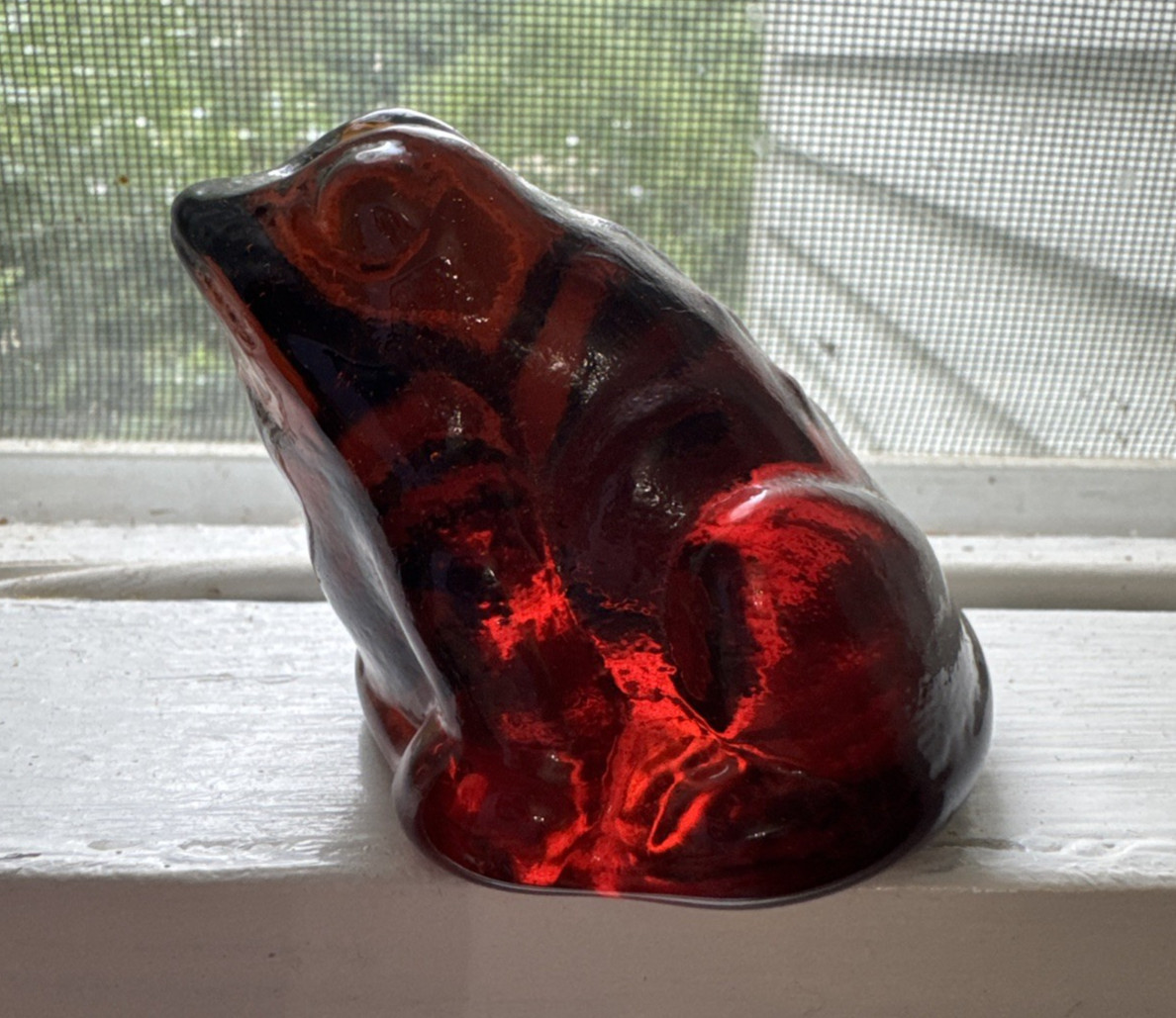 Pioneer Glass Frog Figurine Paperweight Bellaire Ohio 1985-88 Red Brown