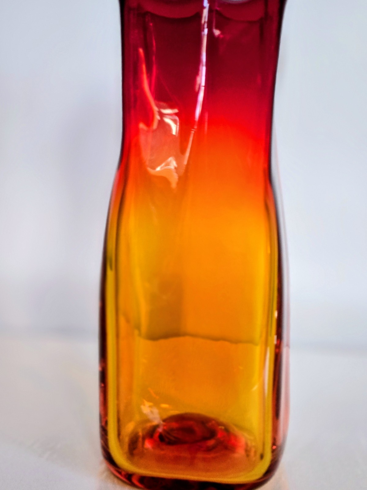 Signed Blenko Paper Bag Glass Vibrant Amberina Tangerine Vase, Rare 8.5″ High