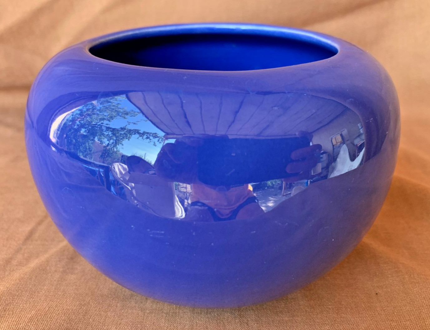 Vintage Bauer Fred Johnson Hand Thrown Rose Bowl Monterey Blue Hi Fire Ex Cond