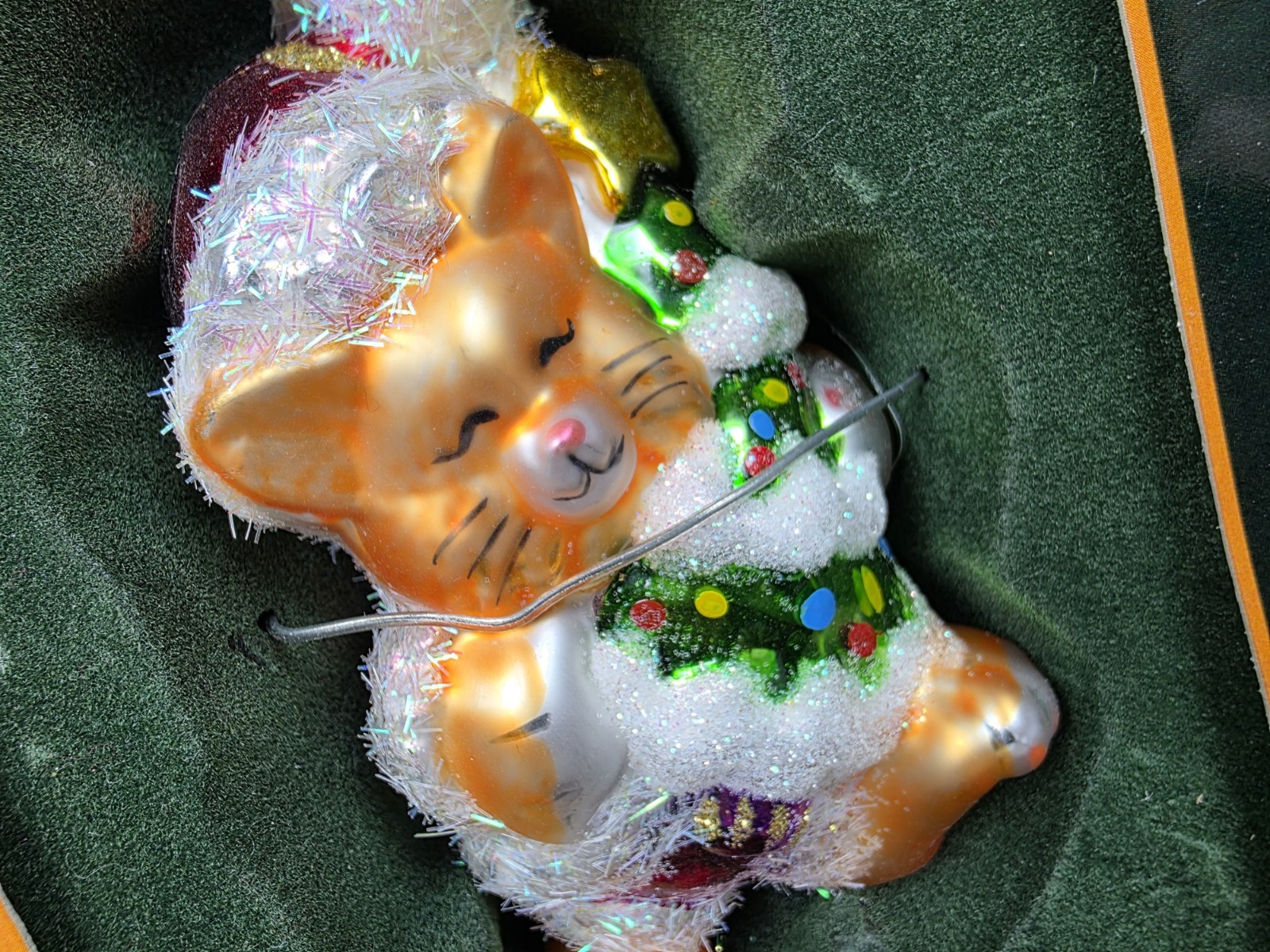 Margaret Cobane Kitty Kitten Cat Christmas Brown Blown Glass Ornament In Box b42