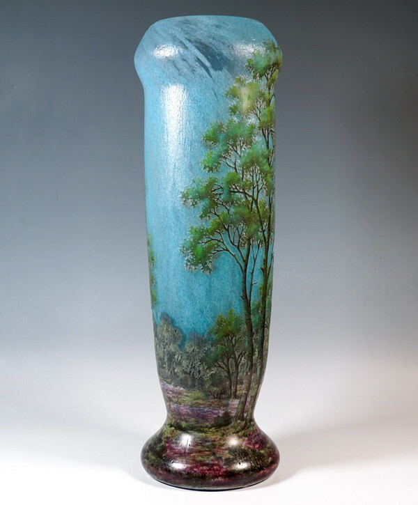 Daum Nancy Jugendstil Cameo Glass Vase France Spring Landscape H:49 CM