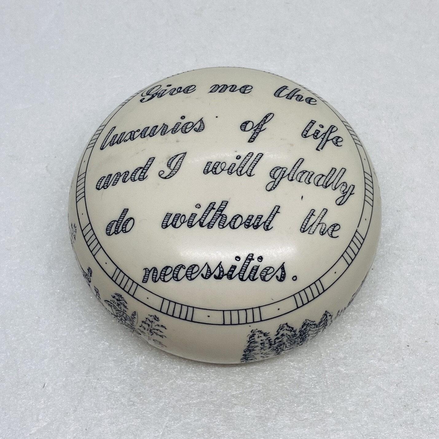 Rare Carved Art Stone Paperweight “Give Me The Luxuries Of Life” Domed Decor 23