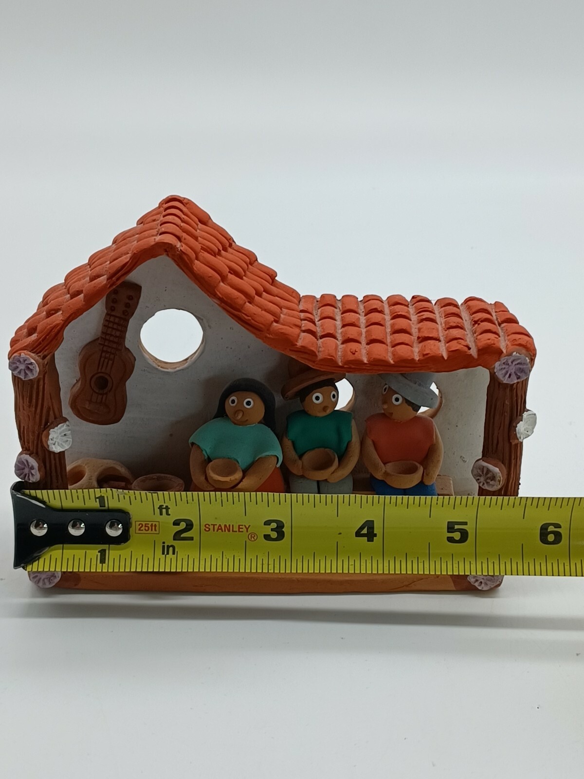 Vtg Peruvia Red Clay Art, Guitar, Man Woman Home Pottery Decor Stamped 5″
