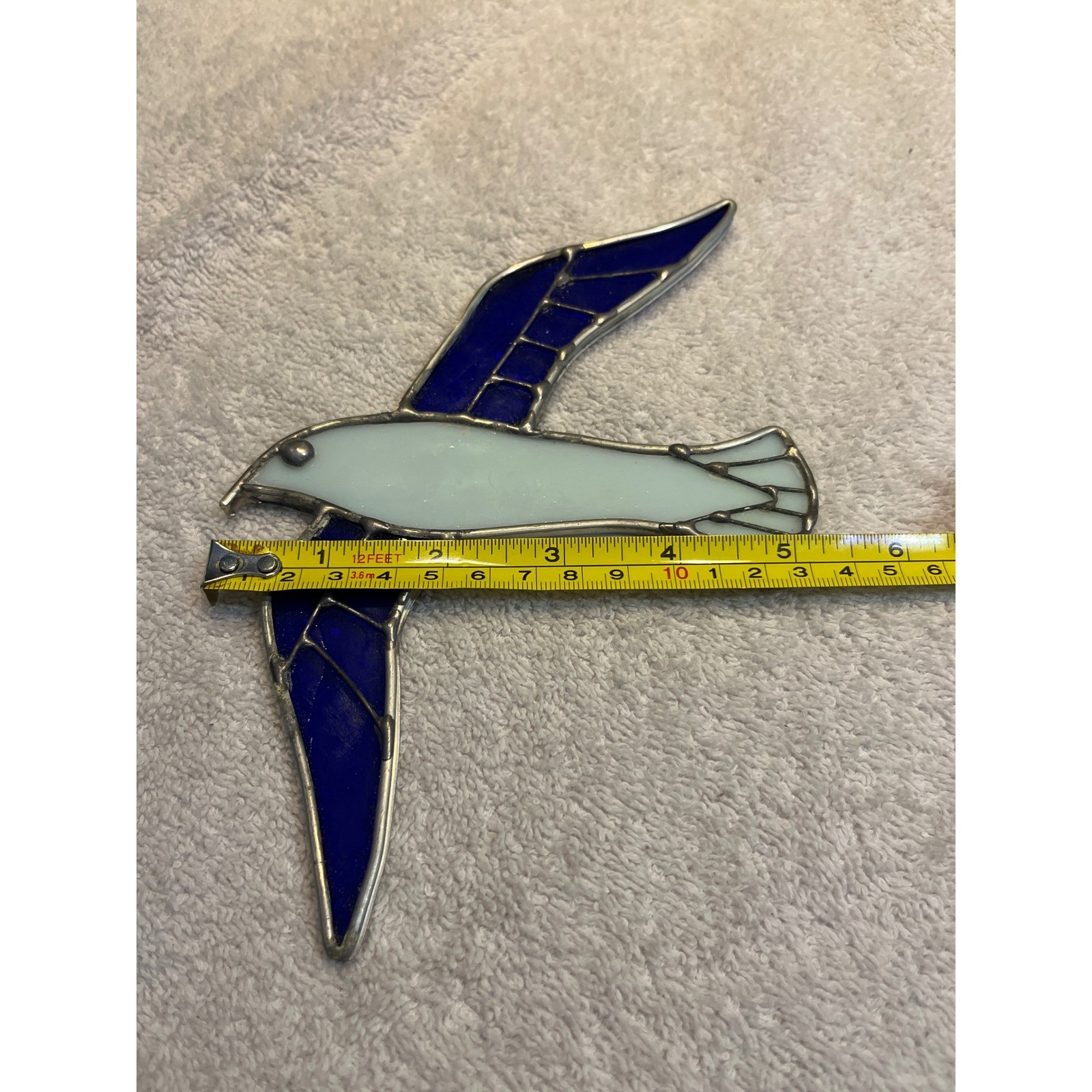 Vintage Stained Glass Seagull Suncatcher Blue White Coastal Nautical Window Art