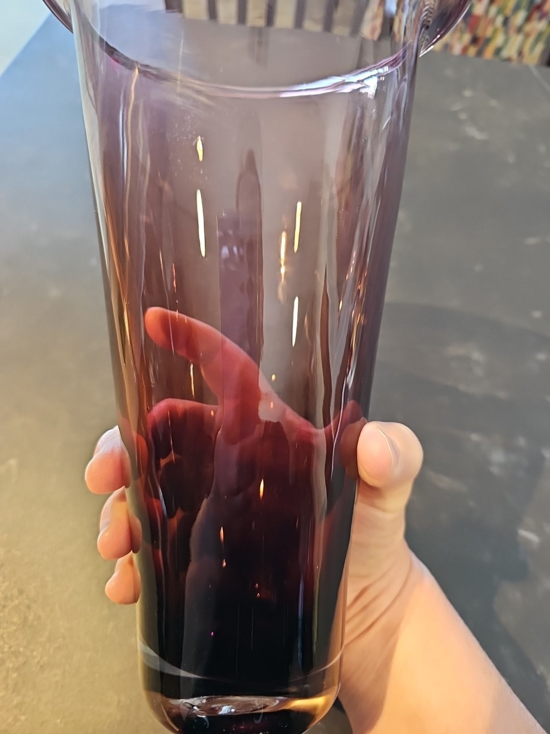 Hand Blown Amethyst Vase, 10.25″ Tall, 6.5″ Diameter At Mouth Of Vase