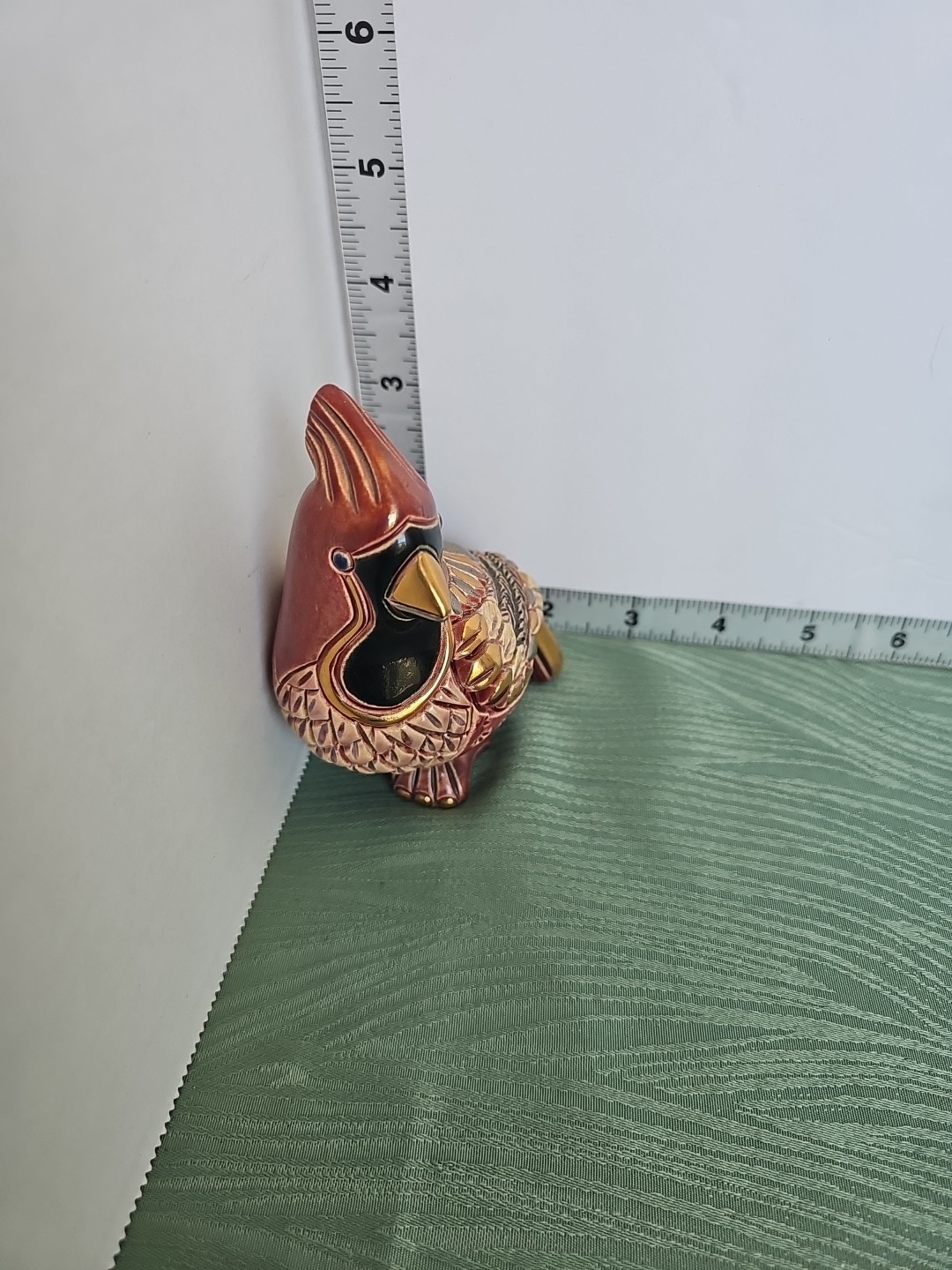 De Rosa Rinconada Ceramic Cardinal Bird Figurine Red Gold Black Handmade Uruguay