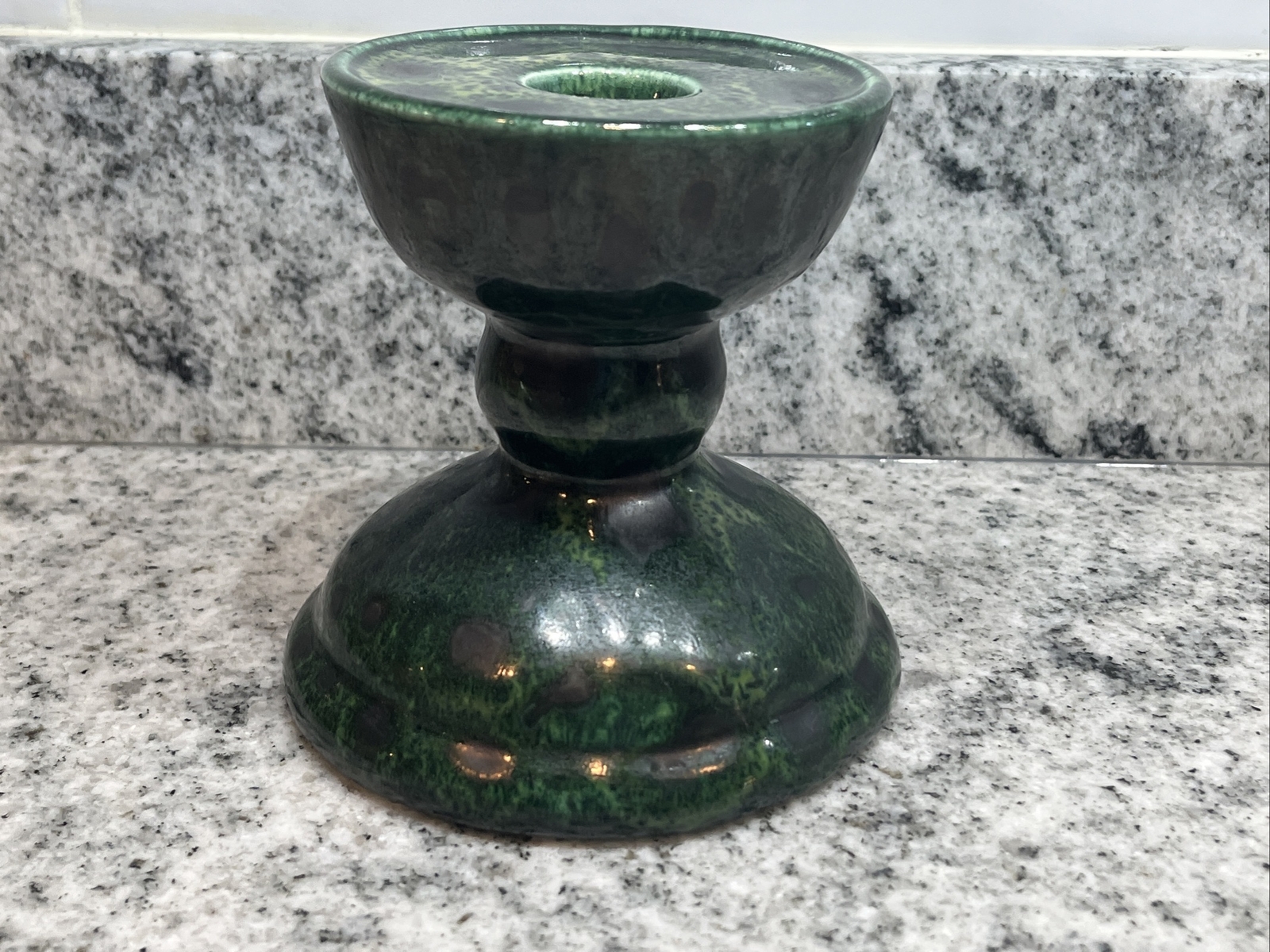 GAIL PITTMAN Pottery Candlestick Holder Green & Gray Signed Vintage ‘92