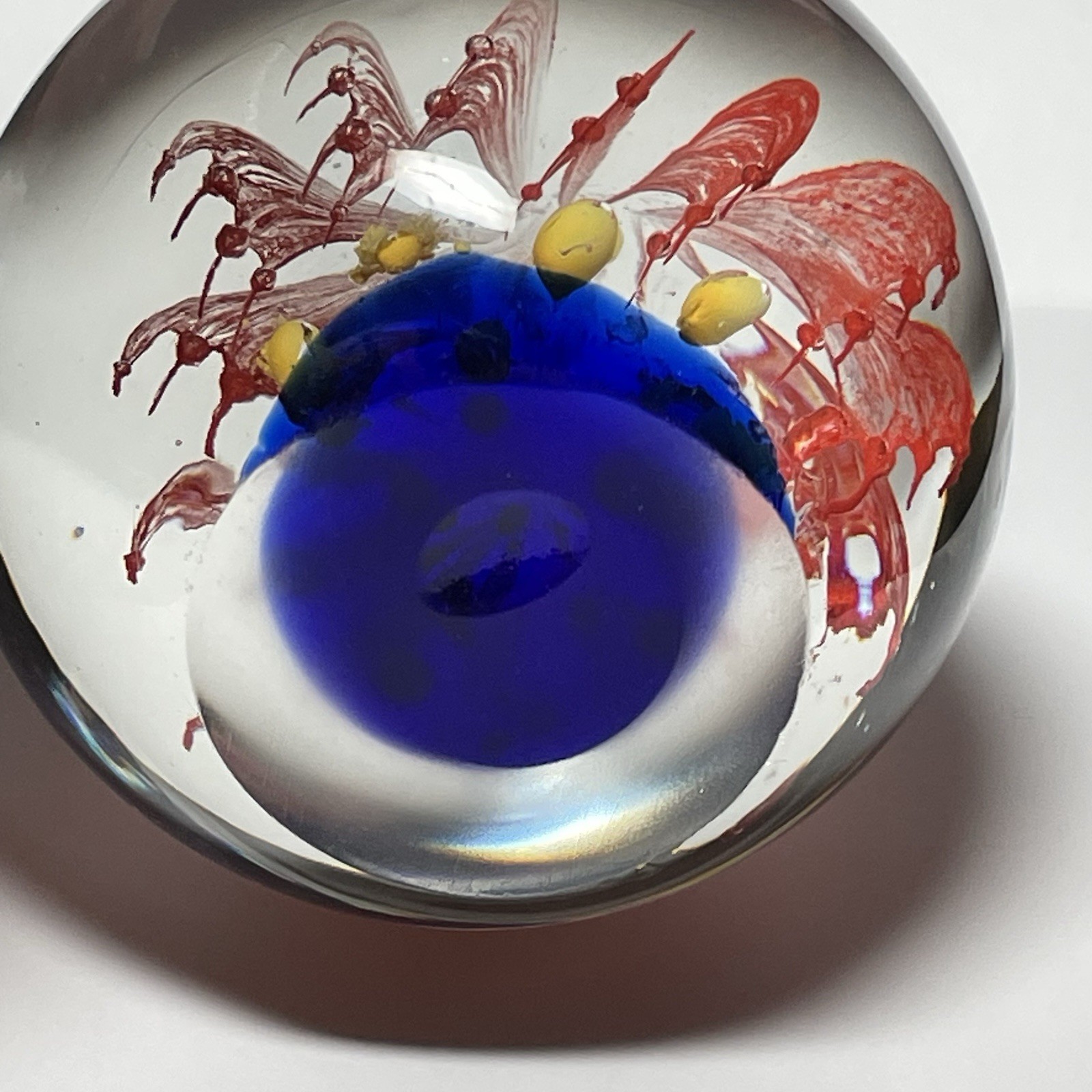 Large Fireworks Paperweight Cobalt Blue Ground Red Yellow Blue Heavy