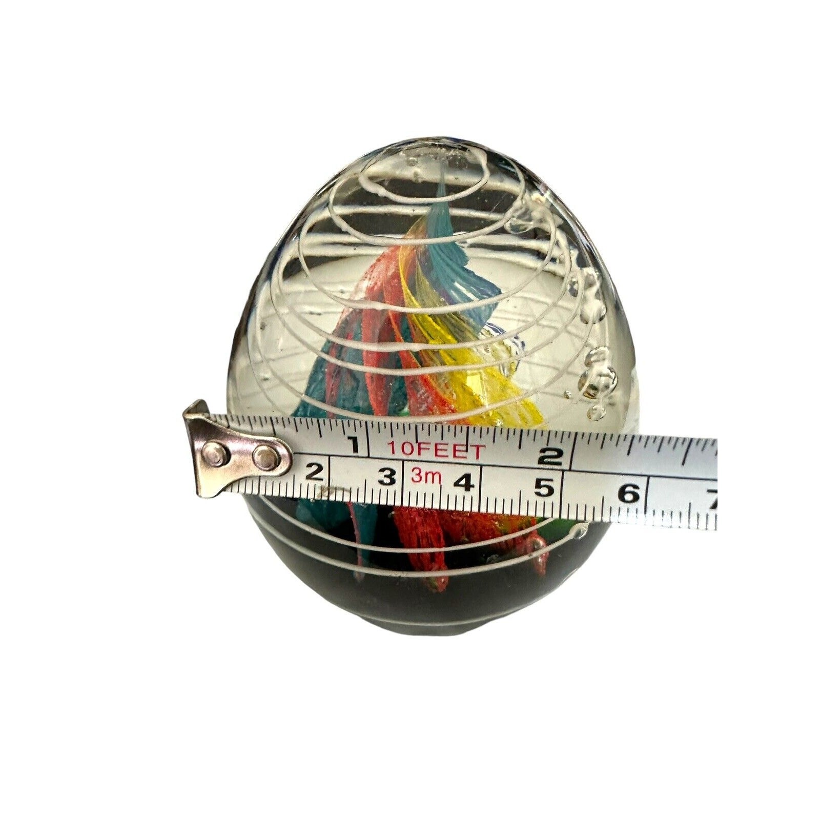 Multicolor Swirl Egg Glass Paperweight 4.0” Handblown Art Glassware Decoration