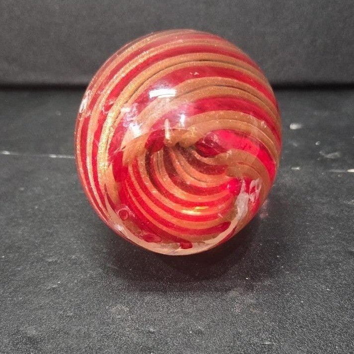 Red and Gold Aventurine Swirl Art Glass Paperweight Murano Ferro & Lazzarini? *