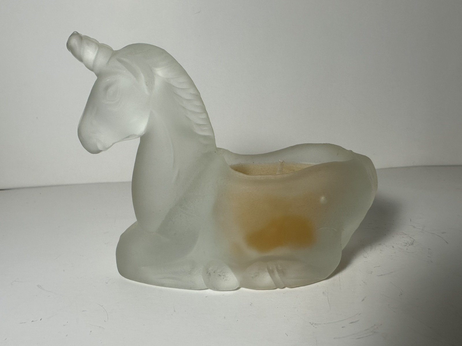 Vintage Frosted Glass Unicorn Candle Tea Light