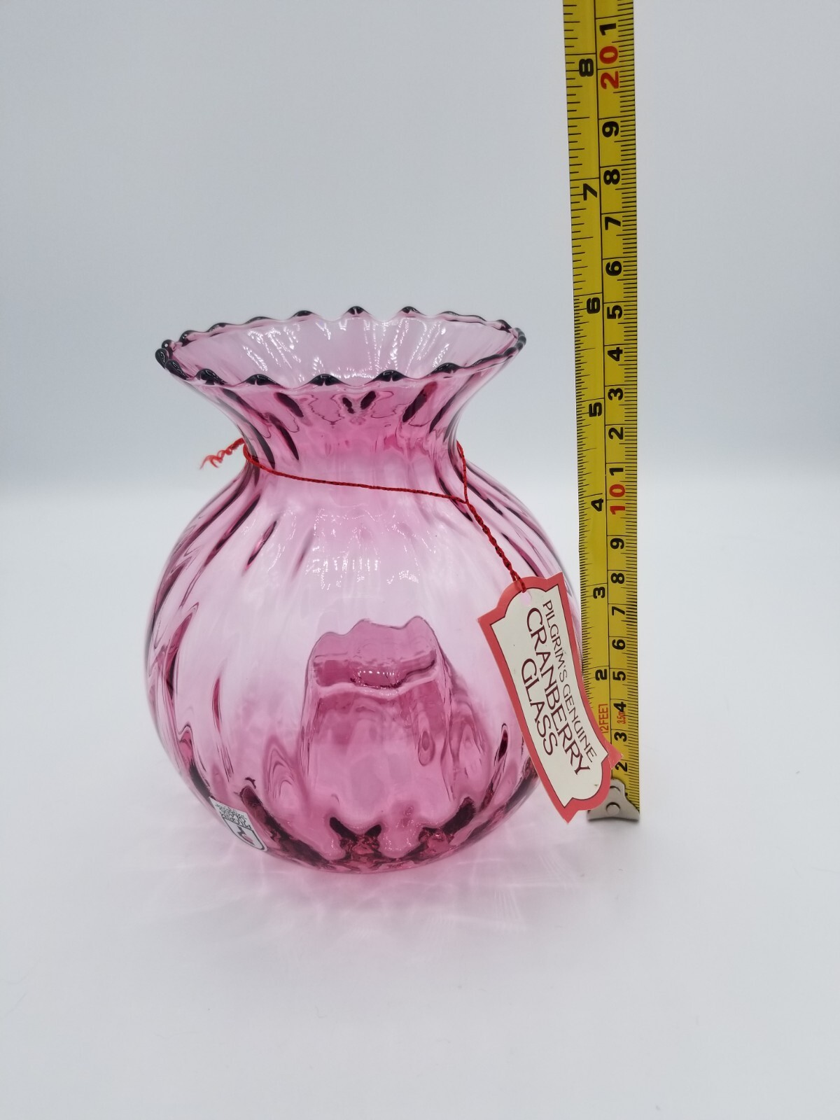 Pilgrim’s Genuine Cranberry Blown Glass Vase Hand Made In West Virginia USA