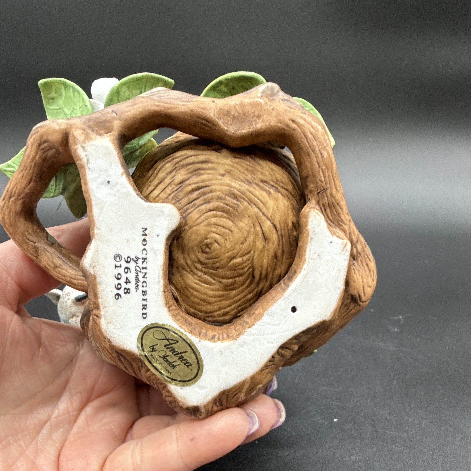 Andrea by Sadek Mockingbird figurine w/ nest & eggs, 9648, 1996