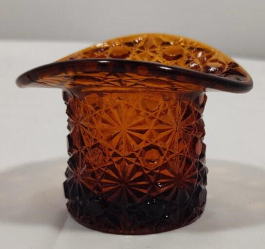 2.5″ DEGENHART GLASS AMBER TOP HAT TOOTHPICK HOLDER
