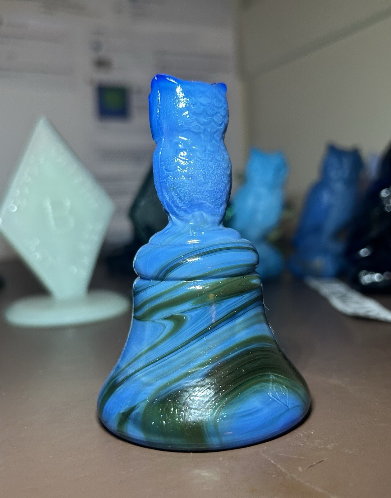 boyd glass owl bell pocono blue english yew swirls