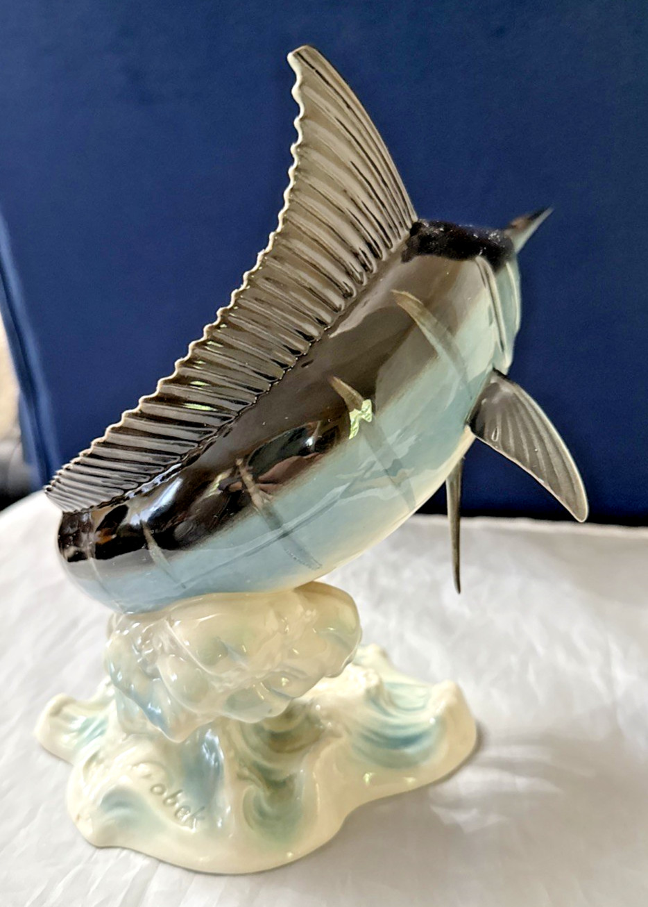 Goebel Porcelain ~ Breaching Blue Marlin Game Fish ~ West Germany Hand Painted