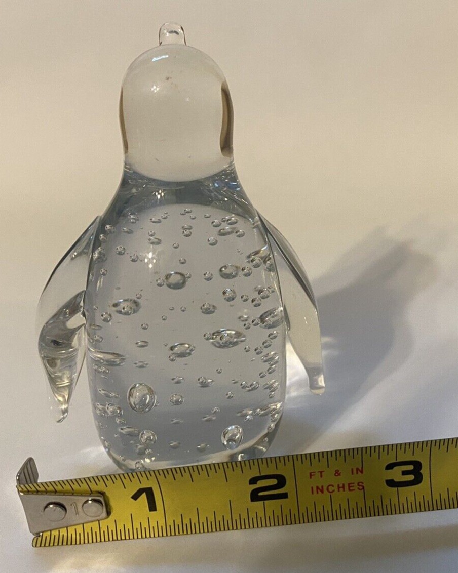 Jasco Art Glass Penguin Paperweight Controlled Bubbles Clear Made in Taiwan