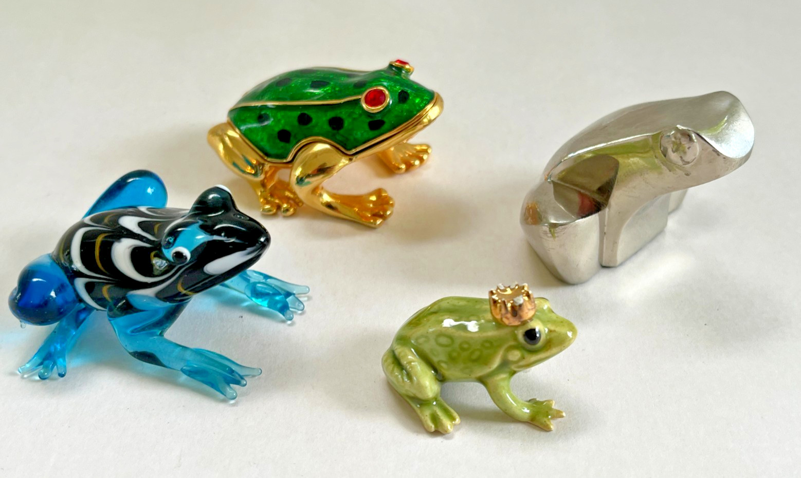Collectible Frog LOT Murano Art Glass, Dansk Japan, Trinket Box, Porcelain Crown