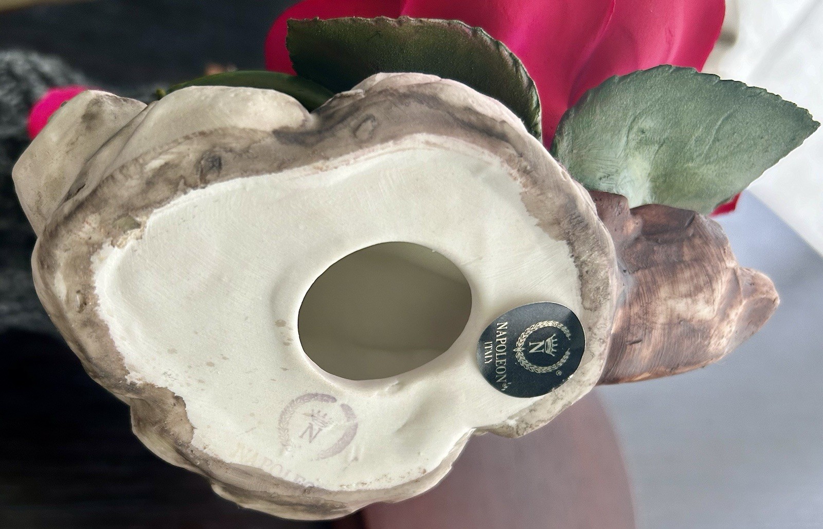 Capodimonte Porcelain Red Roses And Display Base