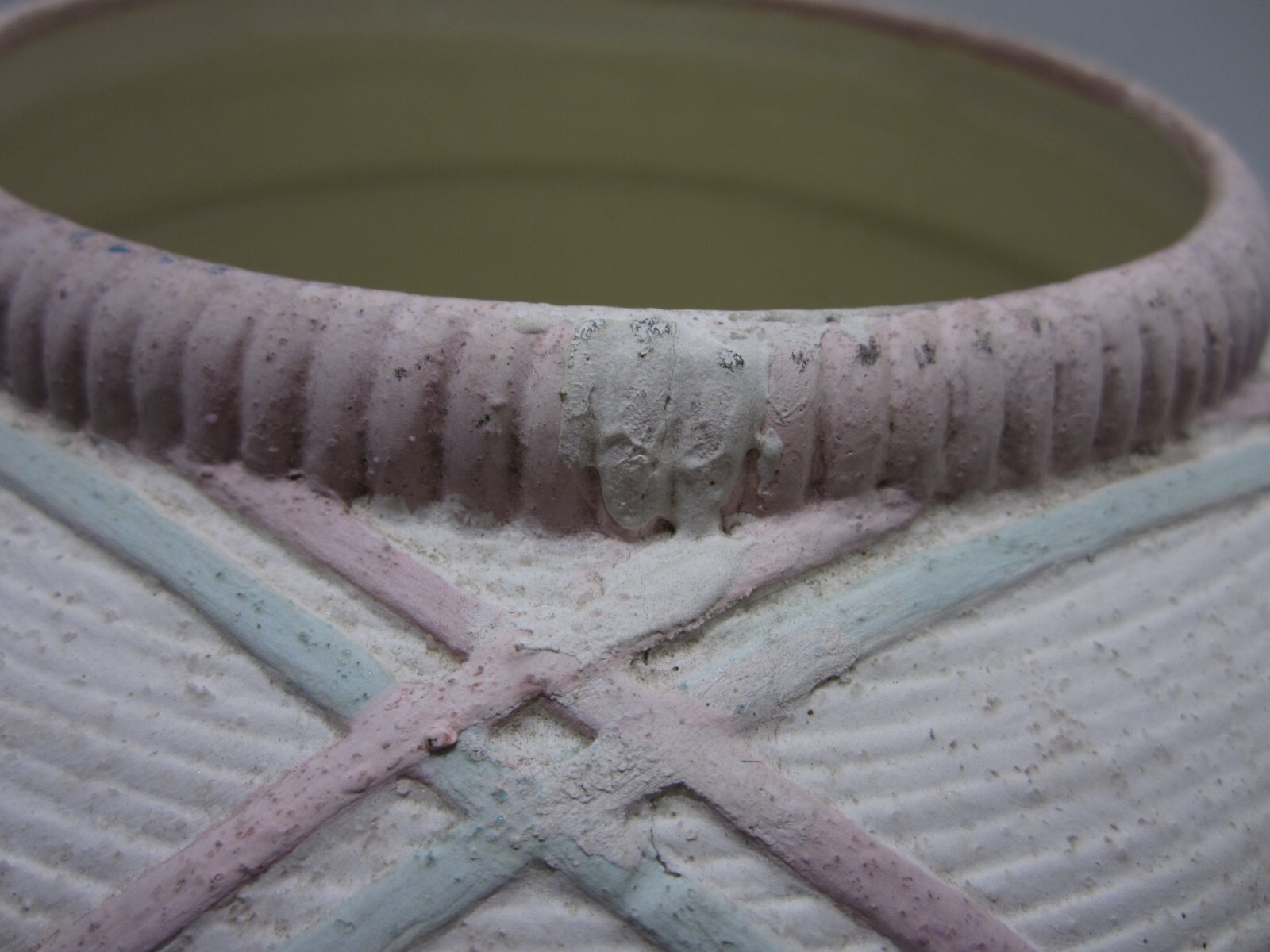 Southwestern Rotund Bowl Vase Textured Design Pink Beige Green Lines #2