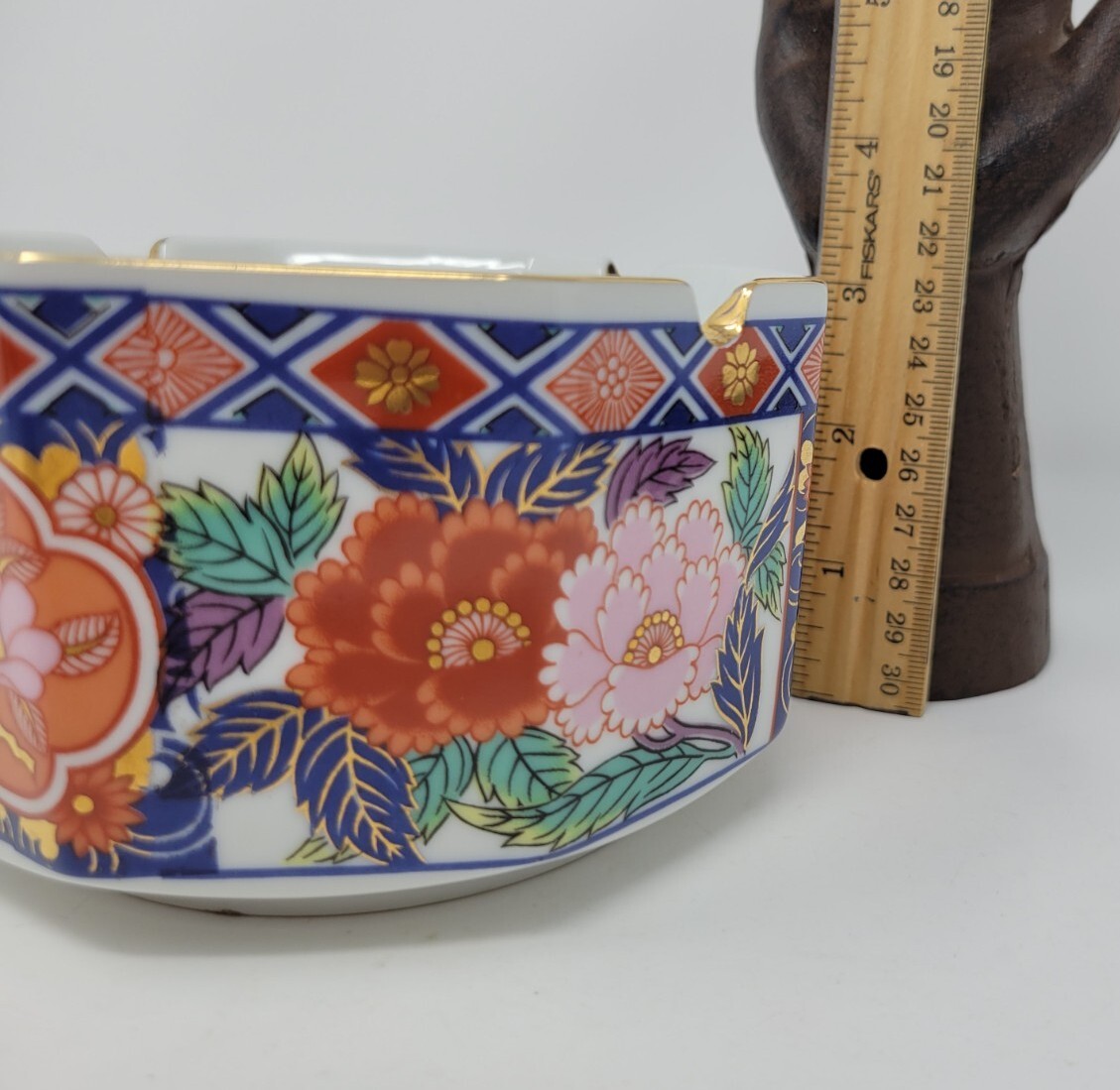 Imari Fine China Porcelain Floral Bowl Ashtray Gold Trim 3″ Tall EUC Vintage