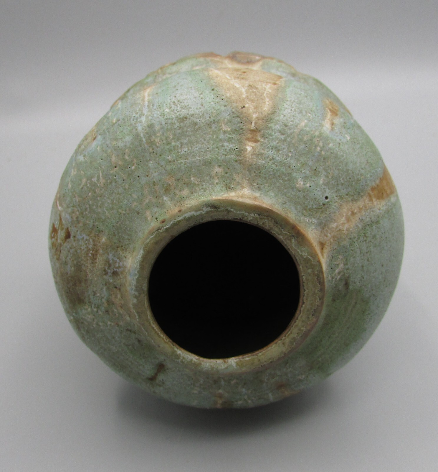 Small Abstract Pot w/ Small Mouth -2 Body Sections: Rotund Top/Vertical Gouges