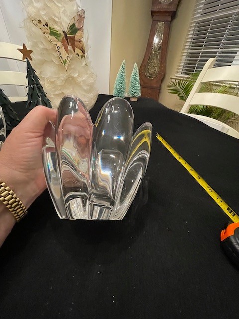 VNT Orrefors Numbered Mayflower 8 petals Crystal bowl MCM 5X7″ Sweden 5lb 6oz