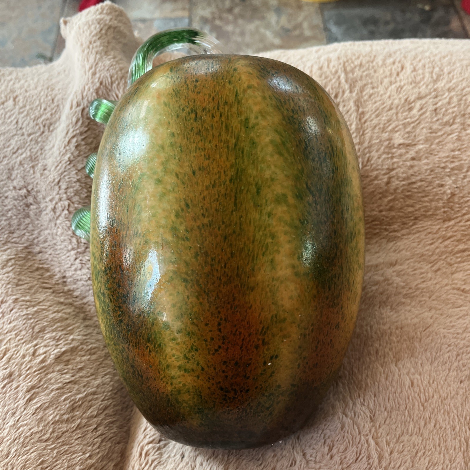 Medium Hand Blown Glass Pumpkin Green And Orange
