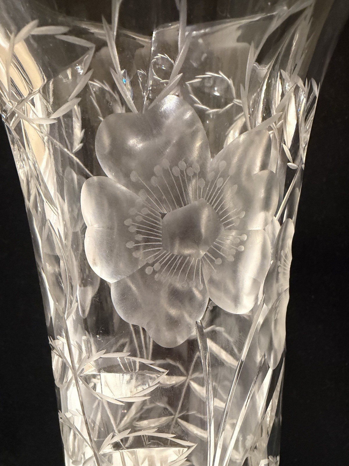 Antique early 1900s Amer Brilliant Period ABP Cut Glass Corset Vase 12” H Flower