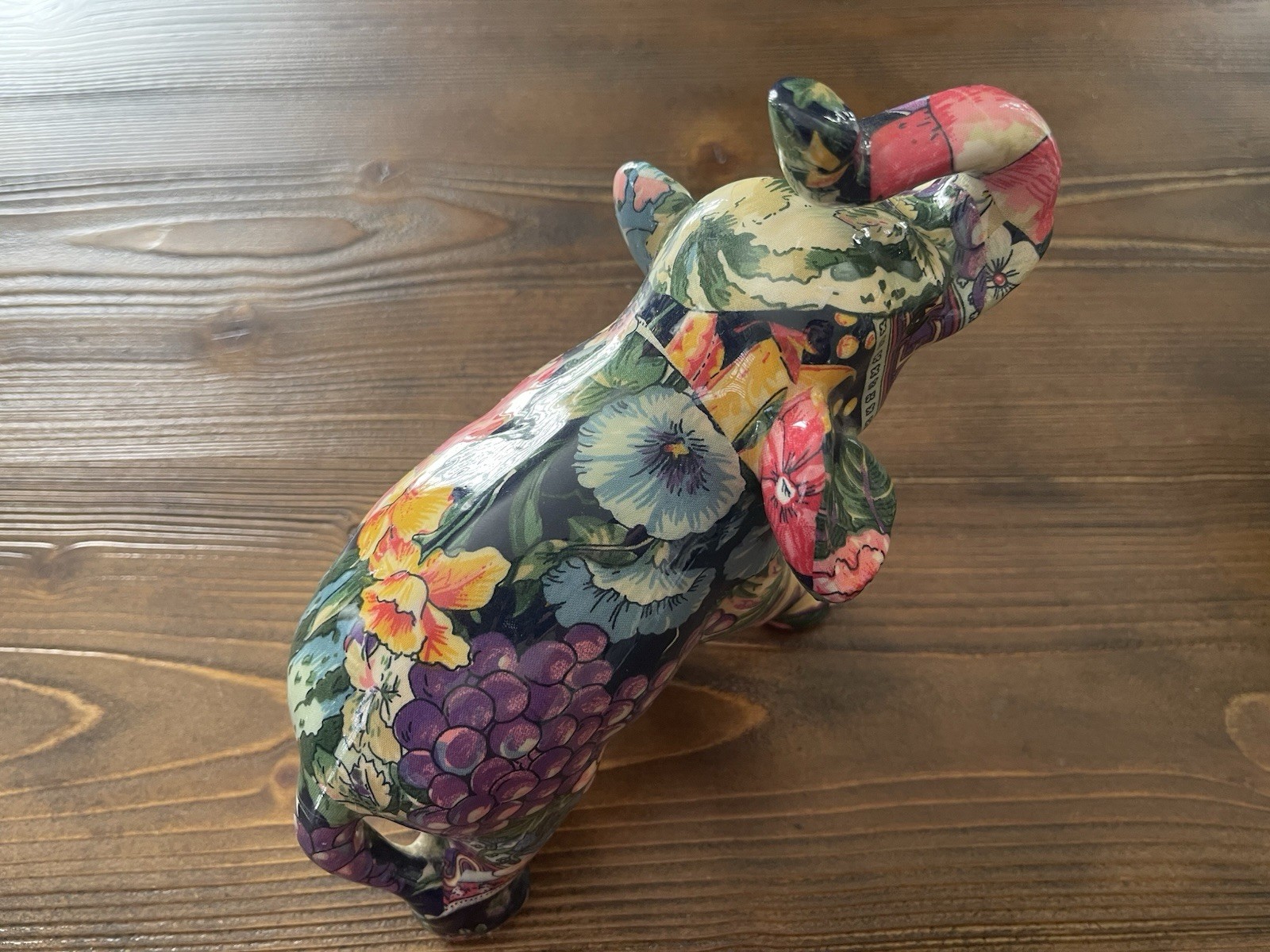 Colorful Floral Elephant Figurine 8” Decoupage Style Boho Decor Made in China