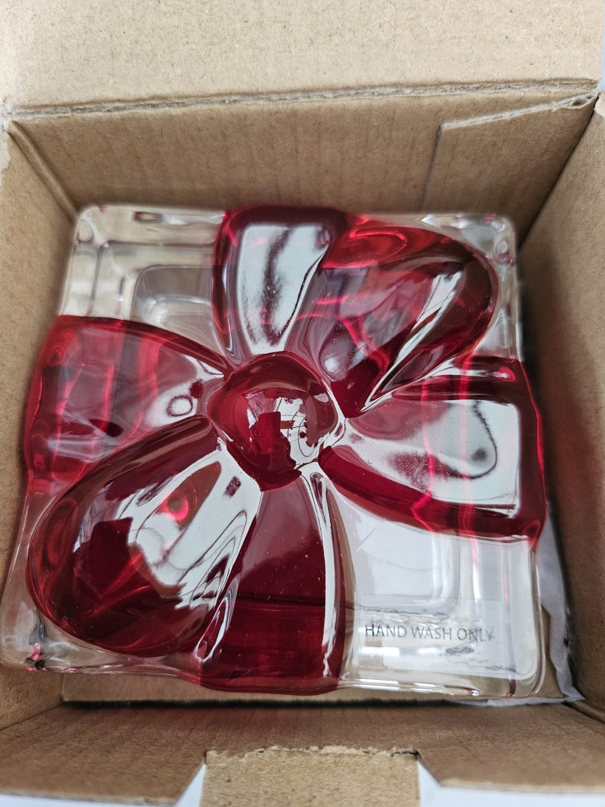 Godinger Gatherings Glass Decorative Square Present Box Clear Red Removable Lid
