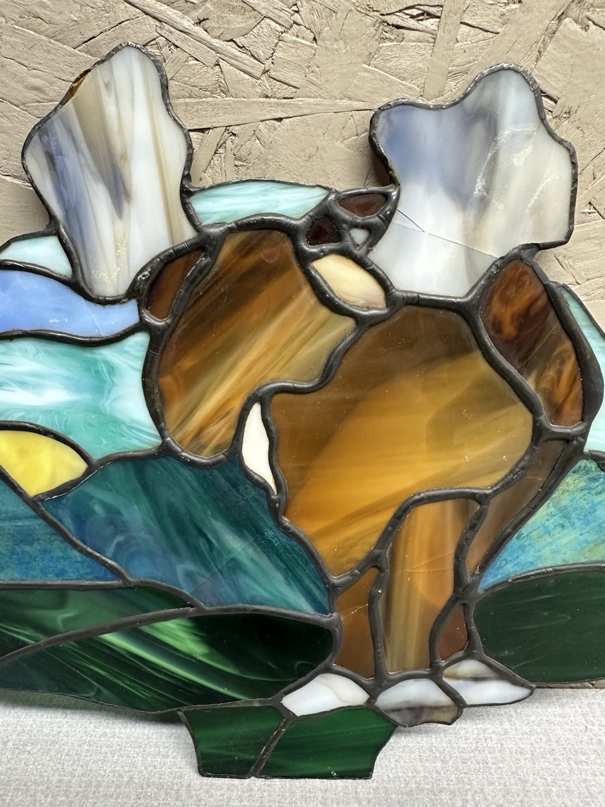 Stained Glass Artwork w/Majestic Moose Standing in Forest 11″ x 9″ Green Brown