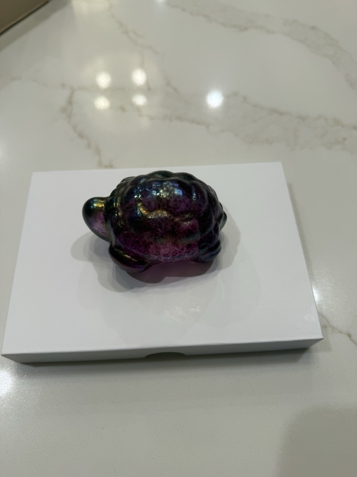 Signed Robert Held Art Glass Turtle Paperweight Purple Iridescent RHAG