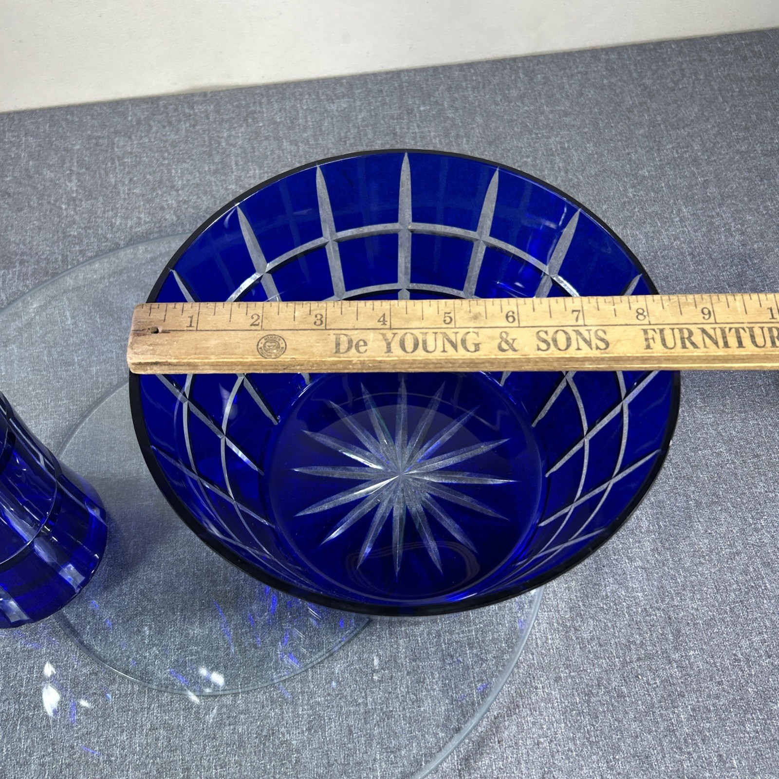 Towle Bohemian Czech Cut to Clear Round Cobalt Blue 9” Vase And 8” Round Bowl