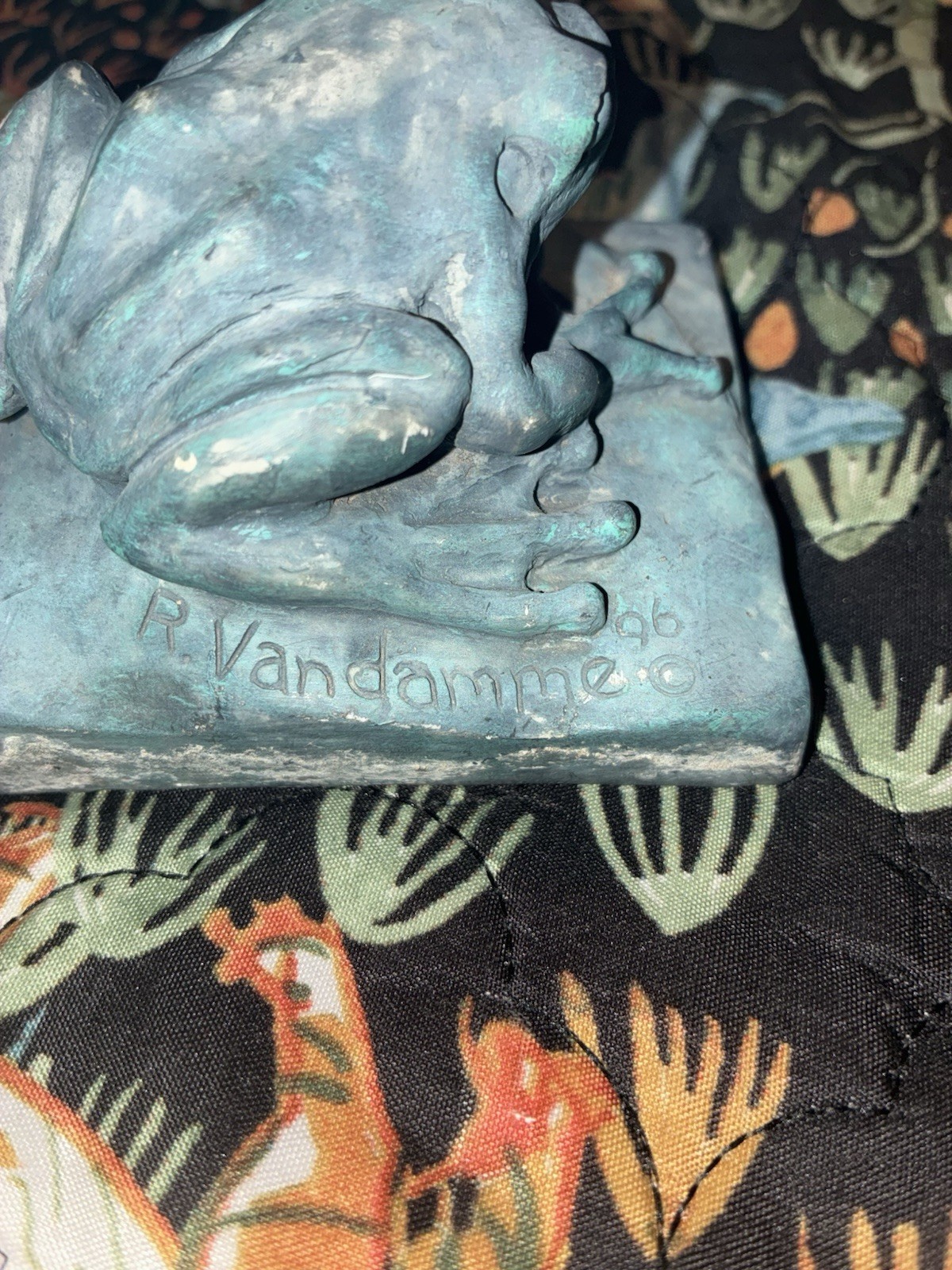 Vintage R. Vandamme 1996 Signed Art Pottery Frog Figure w/ Bronze Patina