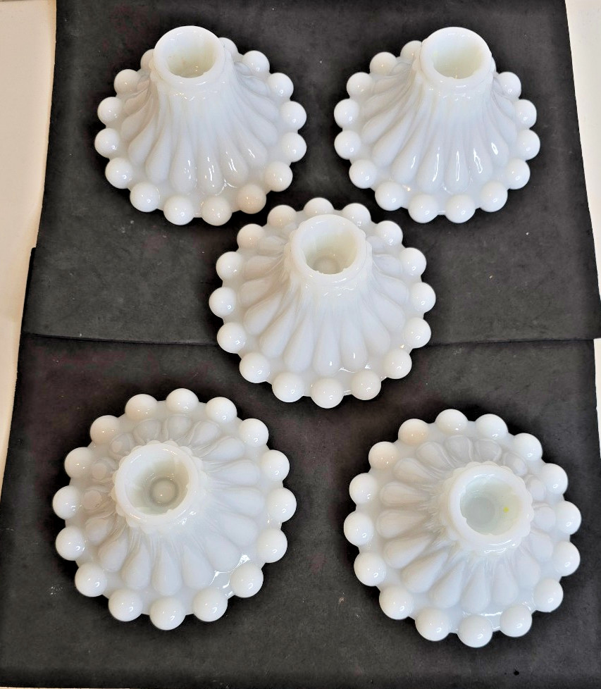 Vintage Candlewick Style Milk Glass Candle Holders Set of Five