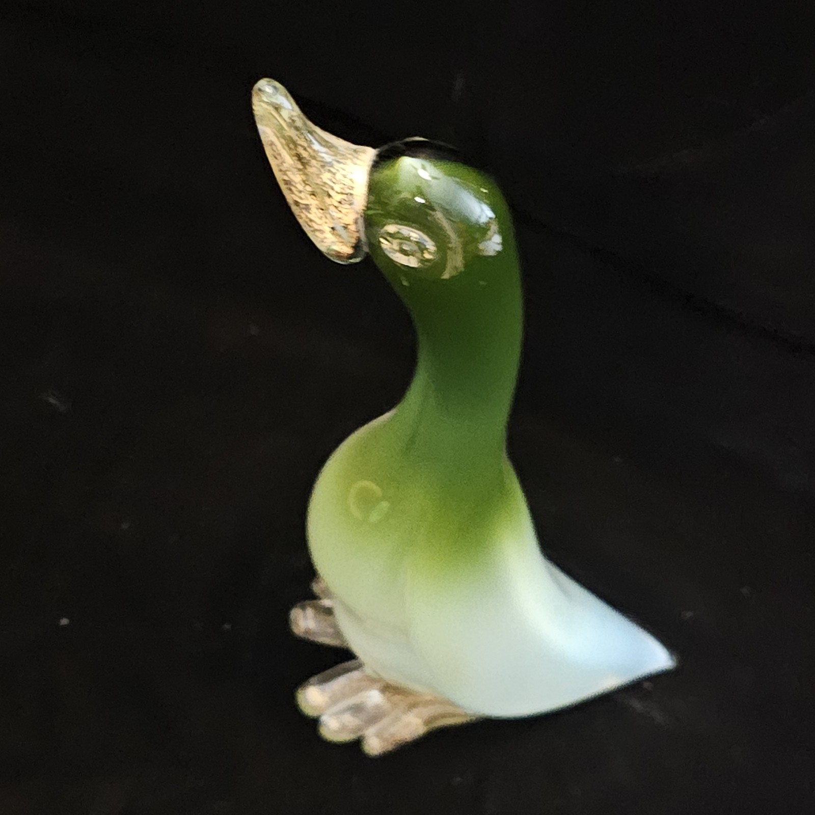 Vintage 1960s Murano Glass 14.5″ DUCK Gold Flake Beak/ Feet Glass