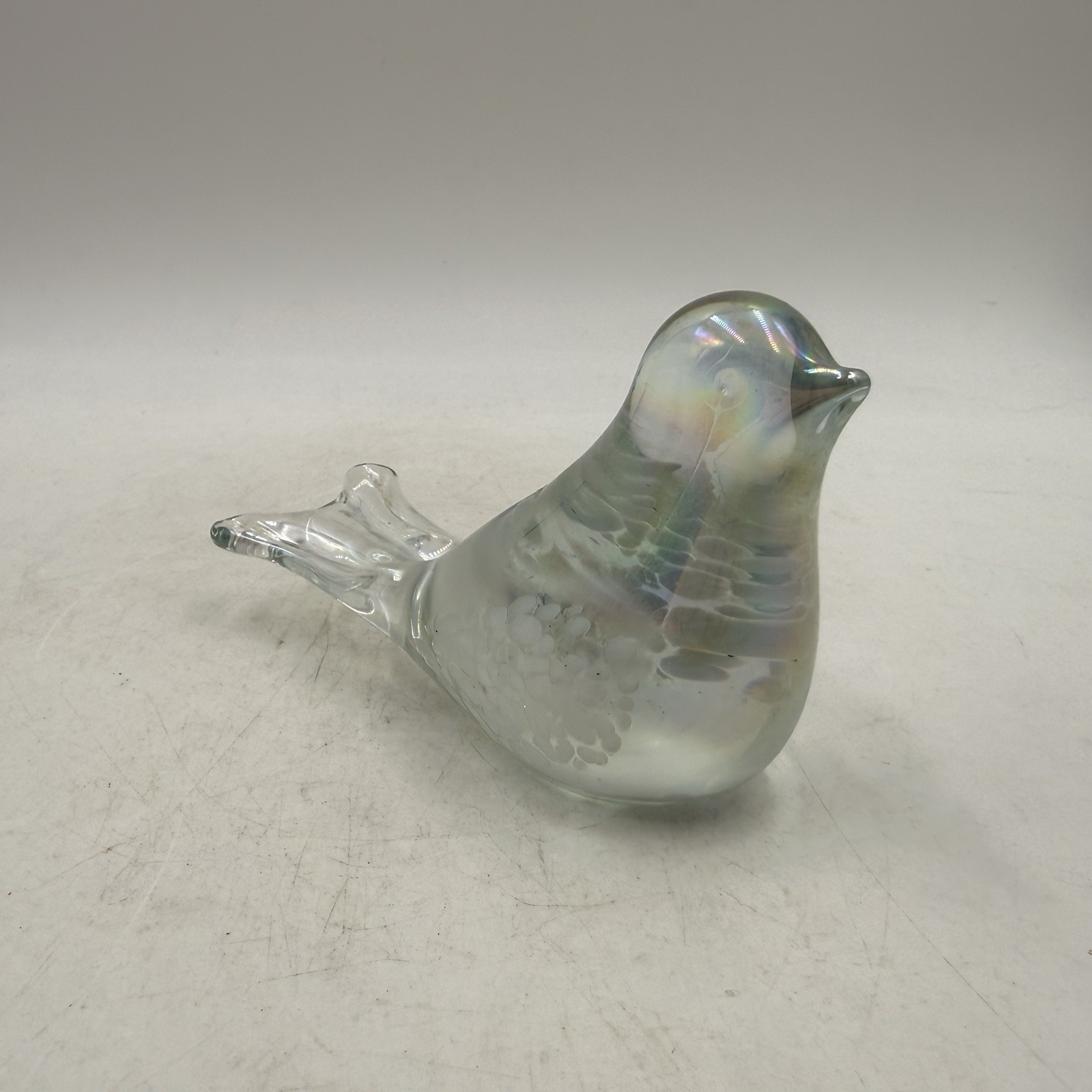 Mouth Blown Art Glass Bird Dove Figurine Iridescent Paperweight Label Silvestri