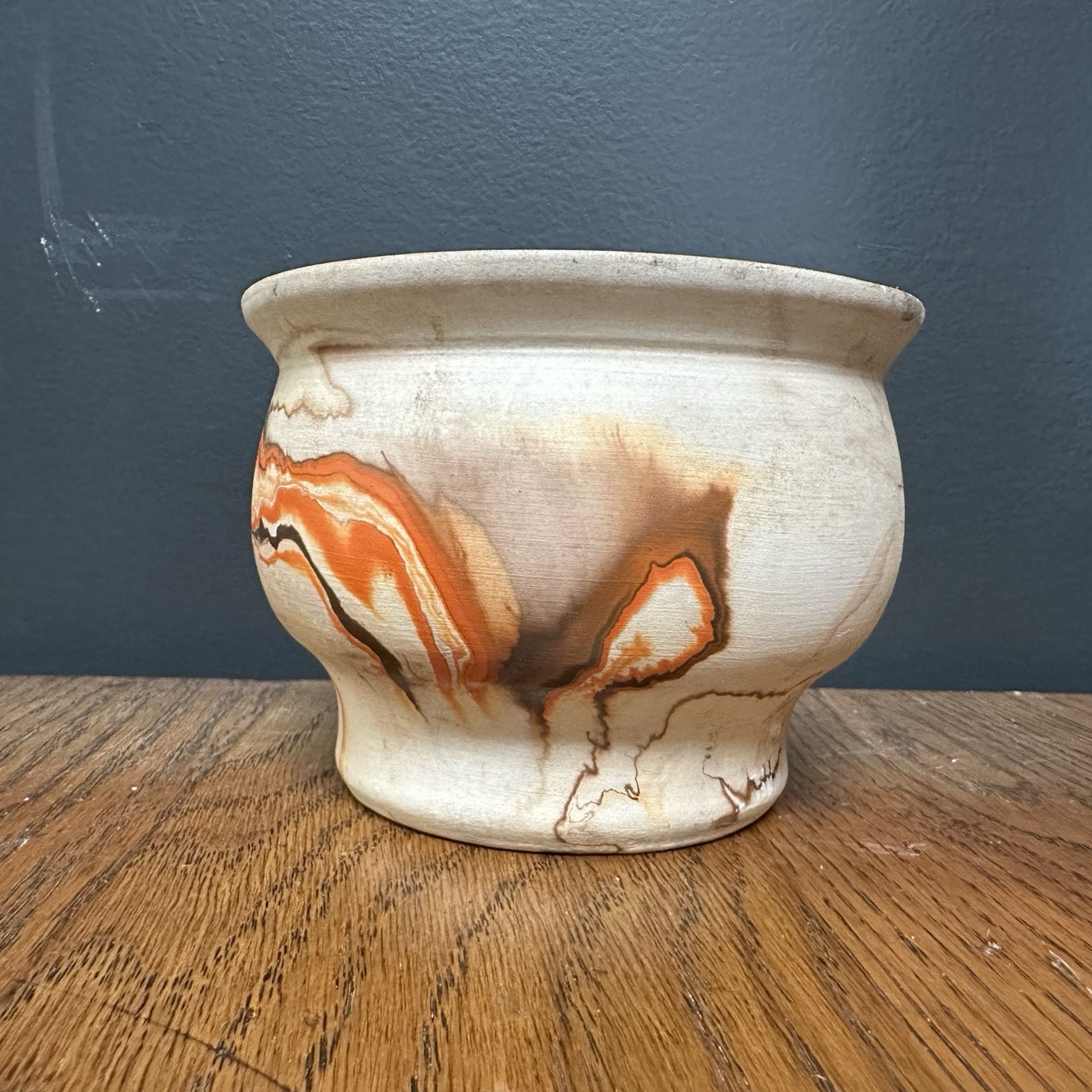 Nemadji Art Pottery Planter Orange Swirl Native American 3 1/2” Tall