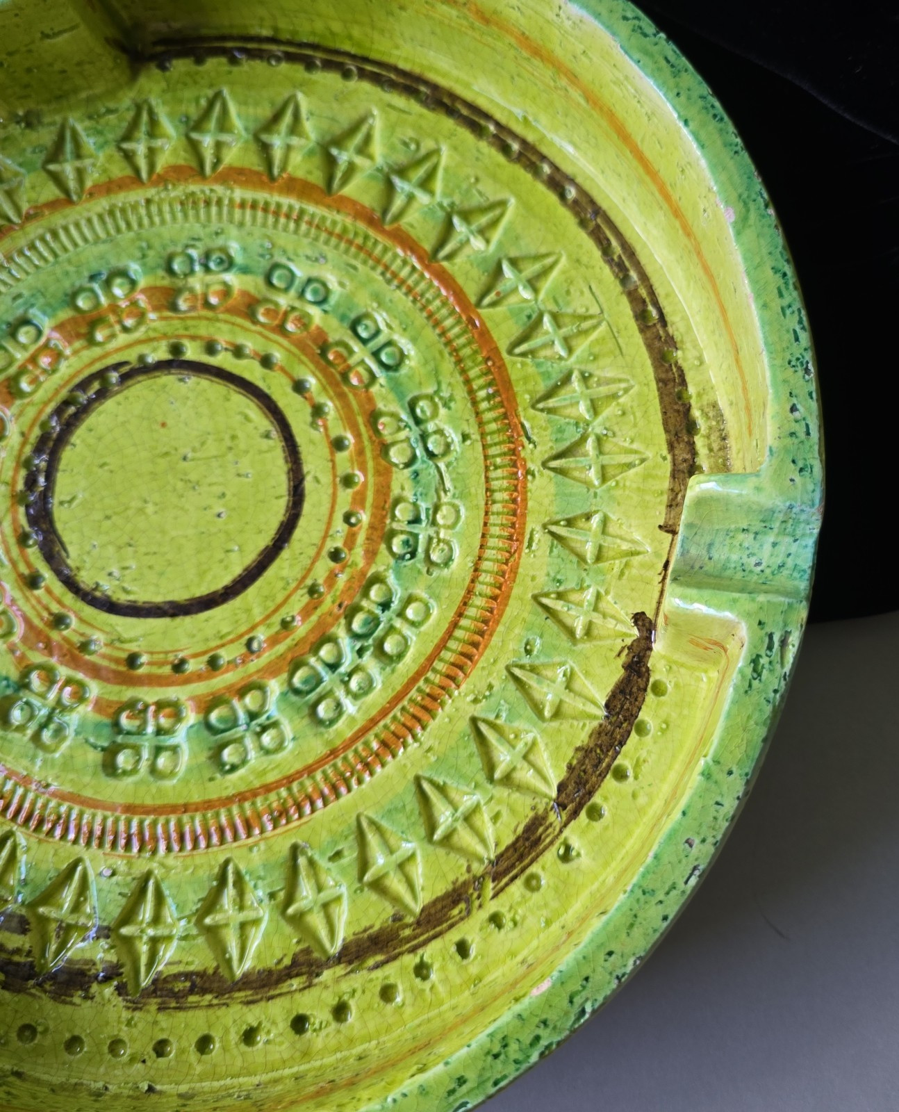 50s VINTAGE ALDO LONDI BITOSSI RAYMOR ITALY RIMINI LIME LARGE ASHTRAY 9.75″D