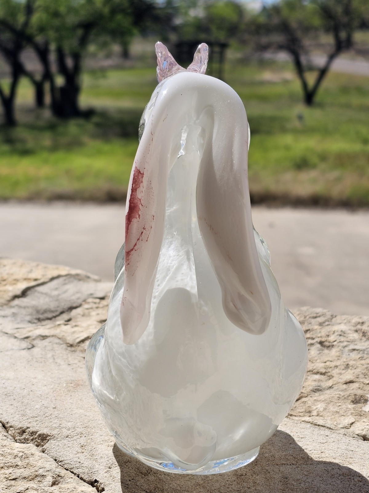 Vintage Sommerso Art Glass Bunny & Butterfly Figure Easter Spring White Pink EUC