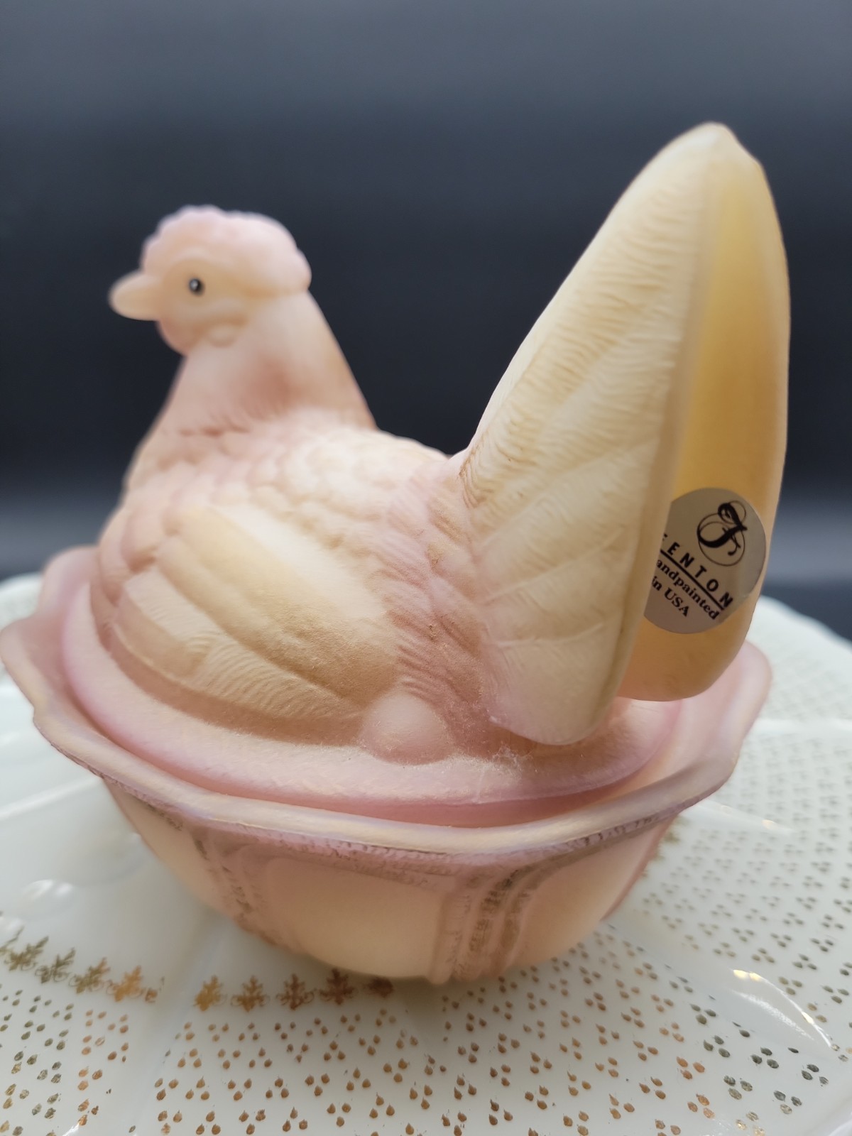 Fenton Fold Art Hand Painted and Signed Folk Art Nesting Hen by J. Powell