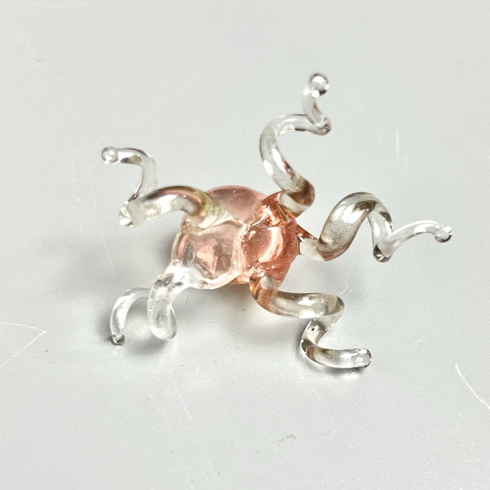 Hand Blown Pink / Clear Glass Octopus Figurine 2″x2″