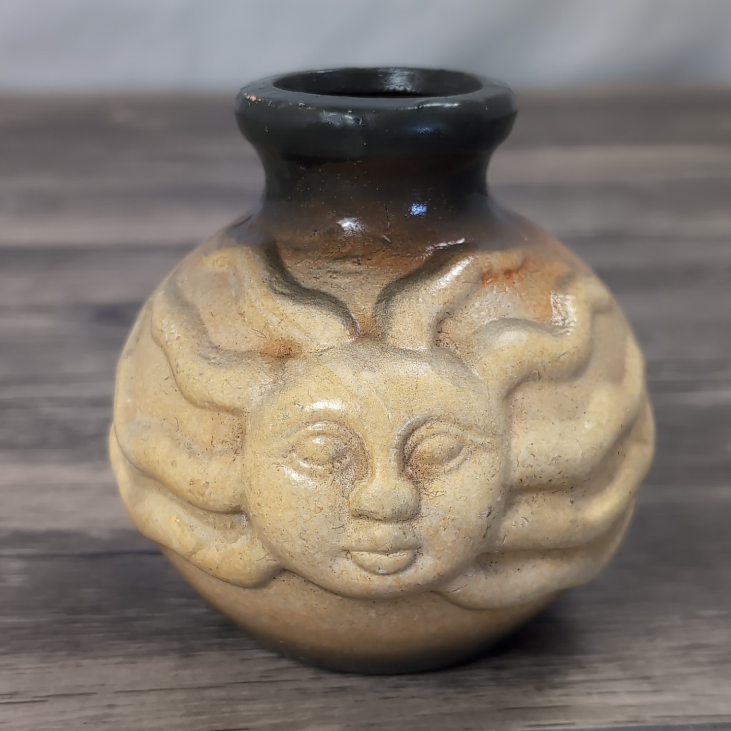 Vintage Celestial Sun Bud Vase Clay Pottery Decorative Boho Whimsigoth Decor 60s